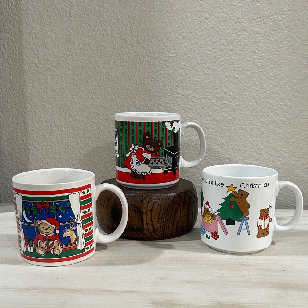 Festive Bear Christmas Mugs Set - Red, Green, White-Korea 90’s